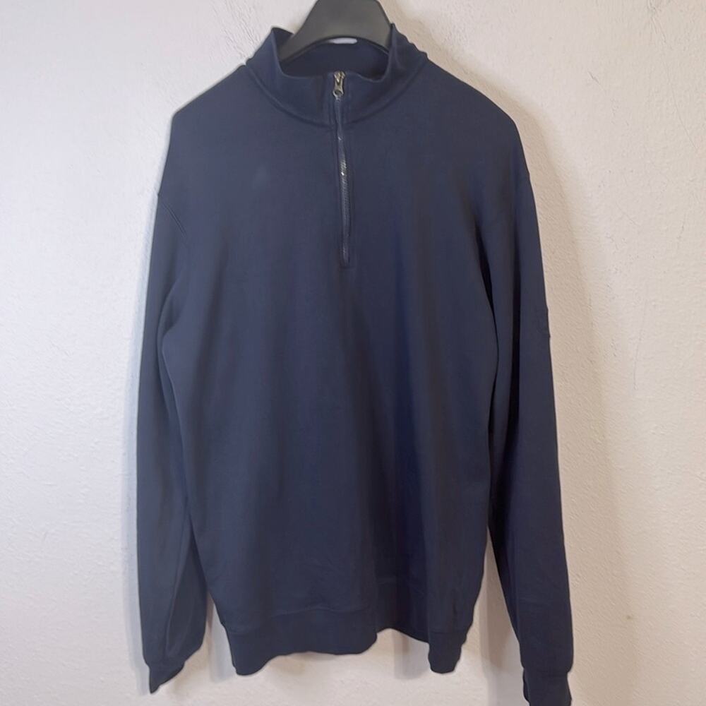 Allen Edmonds Men Navy Blue Half Zip 100% Pima Cotton Longsleeve Shirt Size LT